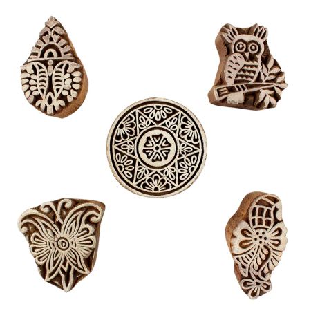 Set of 5 Piece New Mix Wooden Printing Blocks